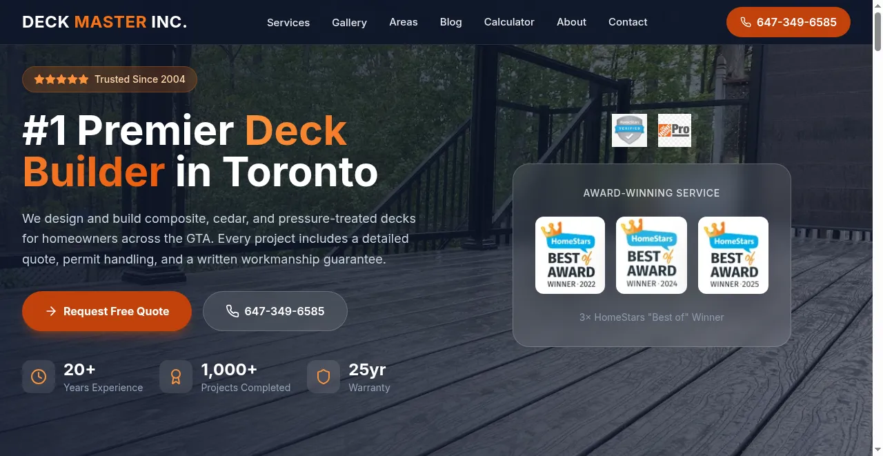 Deck Master website built by Seonix AI