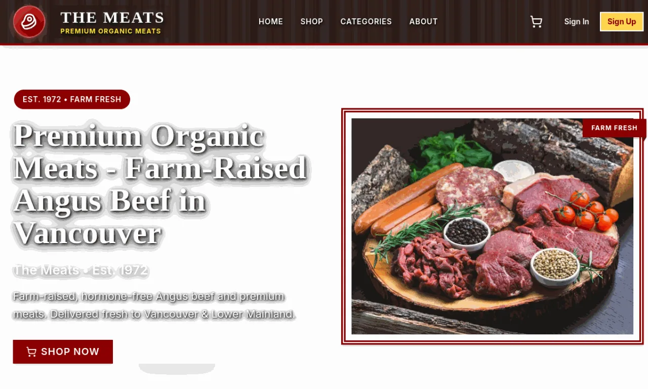 The Meats website built by SeonixAI