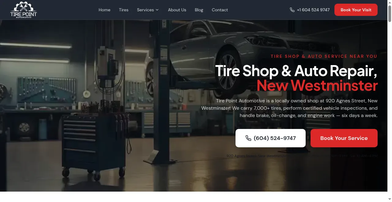 Tire Point Automotive website built by Seonix AI